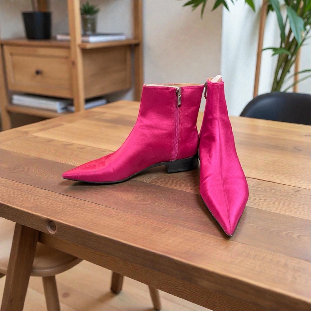 Zara Fuchsia Satin Ankle Booties - Picture 2 of 6